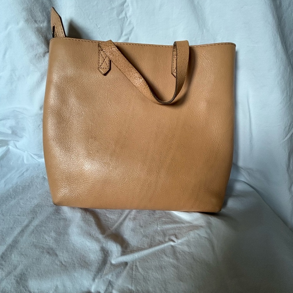 Madewell small zip top tan leather transport crossbody tote